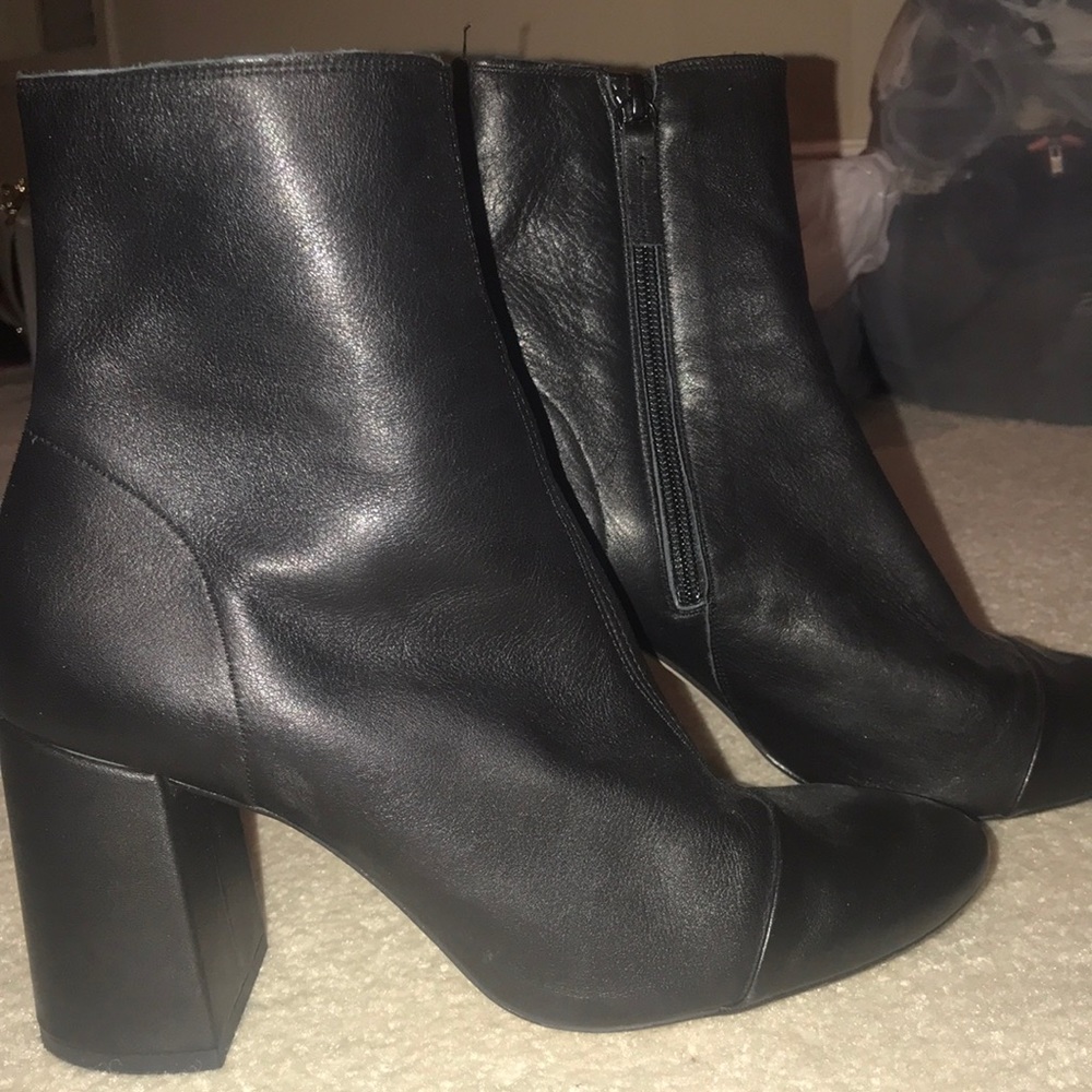 Zara Black Leather Heeled Ankle Boots